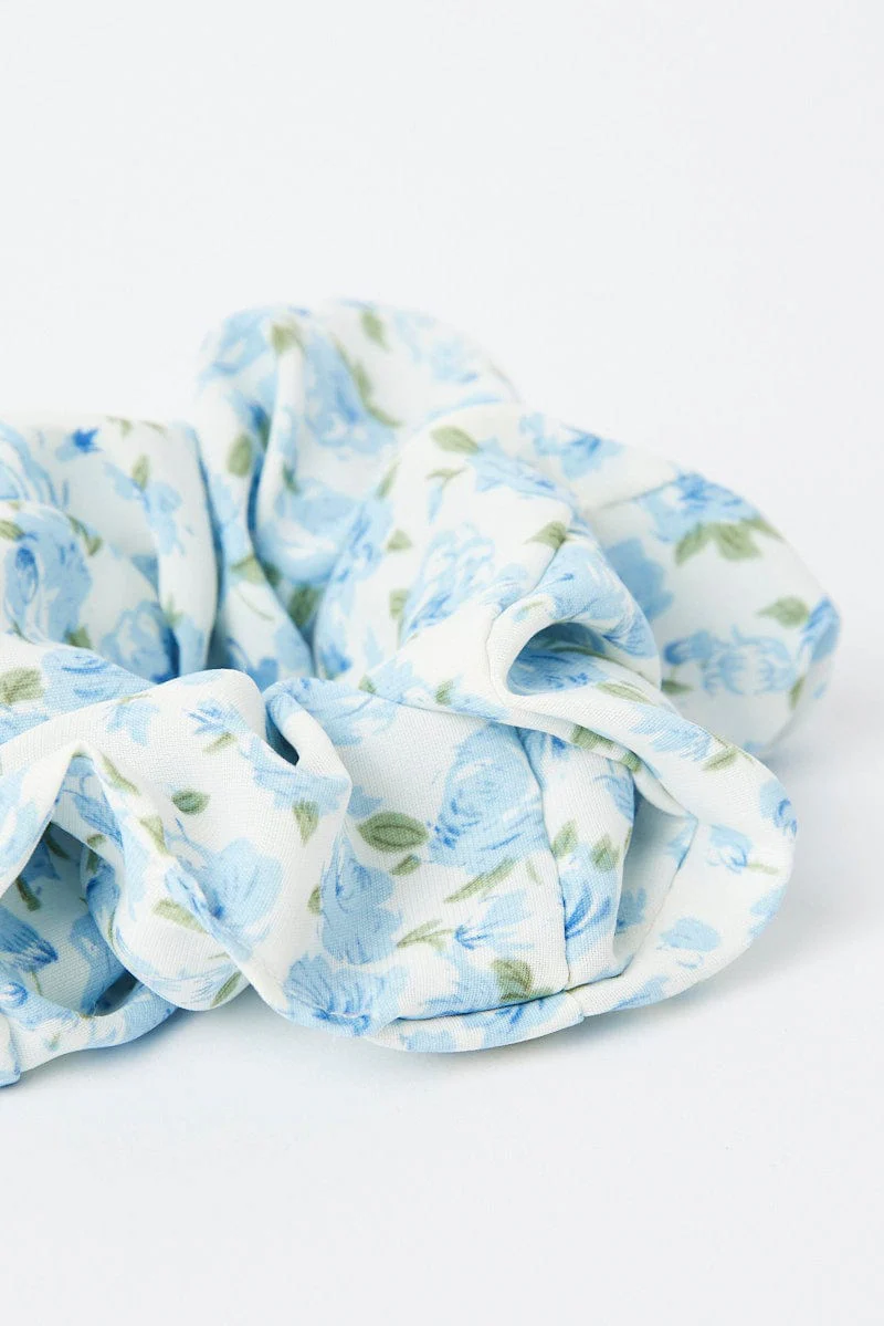 Blue Floral Scrunchie