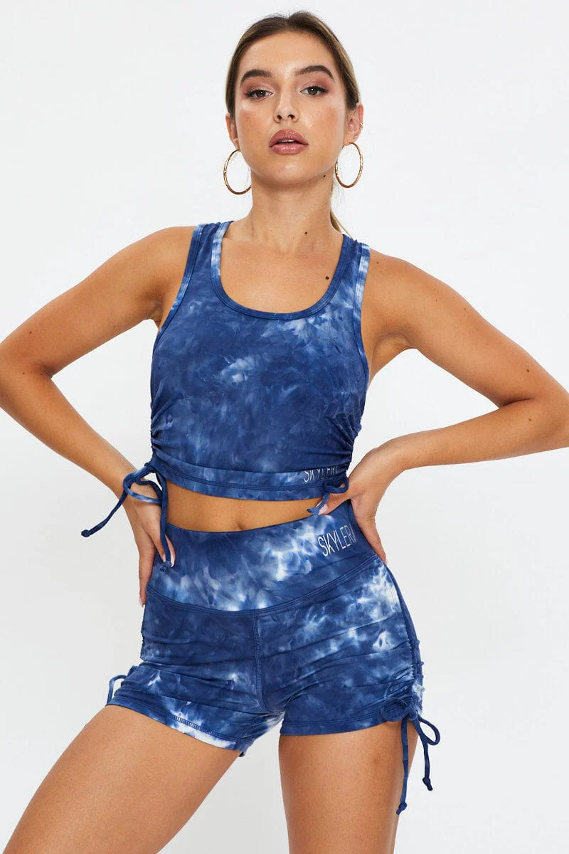 Multi Tie Dye Drawstring Activewear Shorts