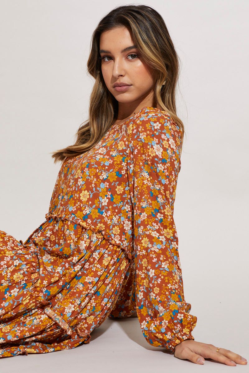 Print Mini Dress Long Sleeve