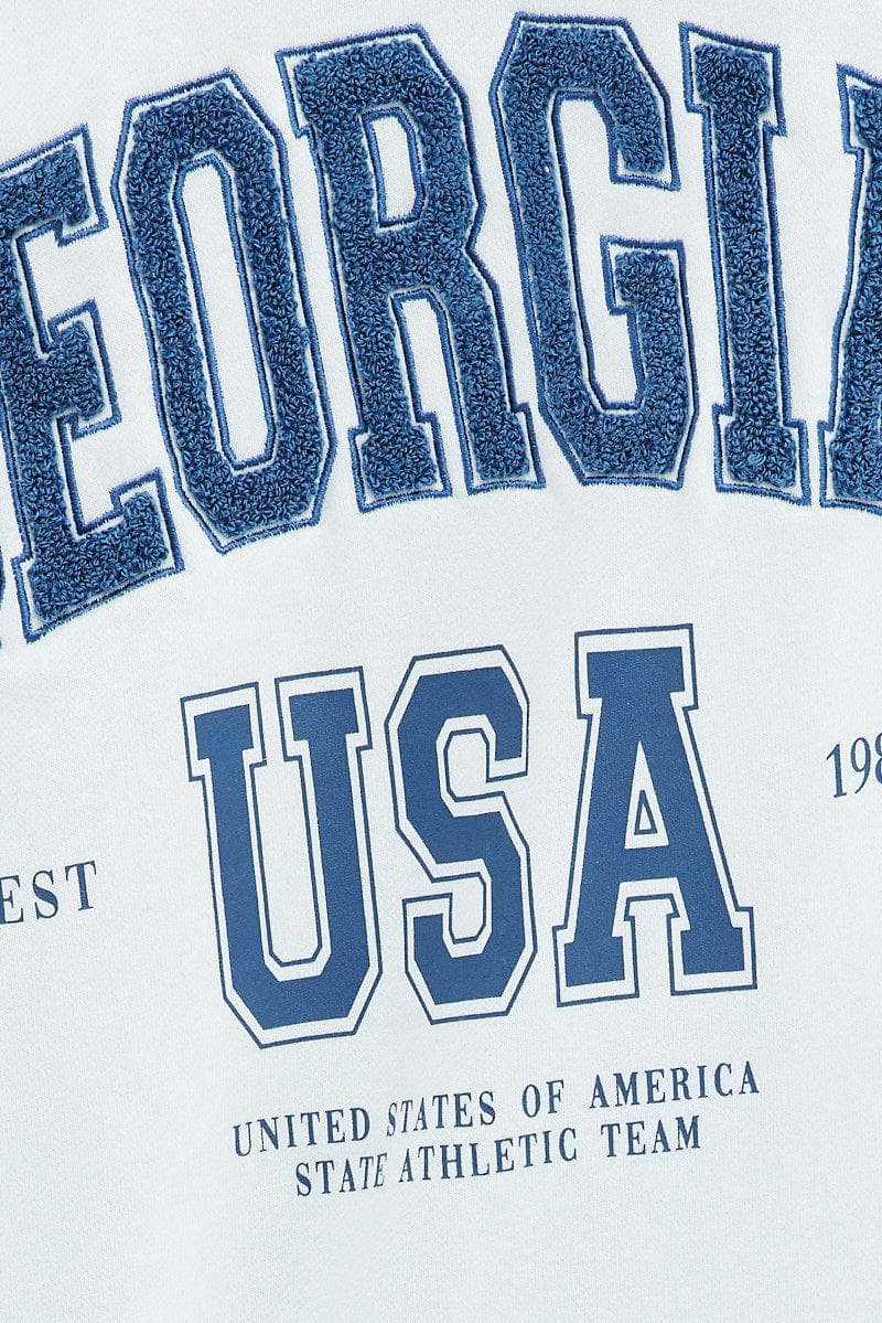 White Sweat Shirt Long Sleeve V-Neck Georgia Terry