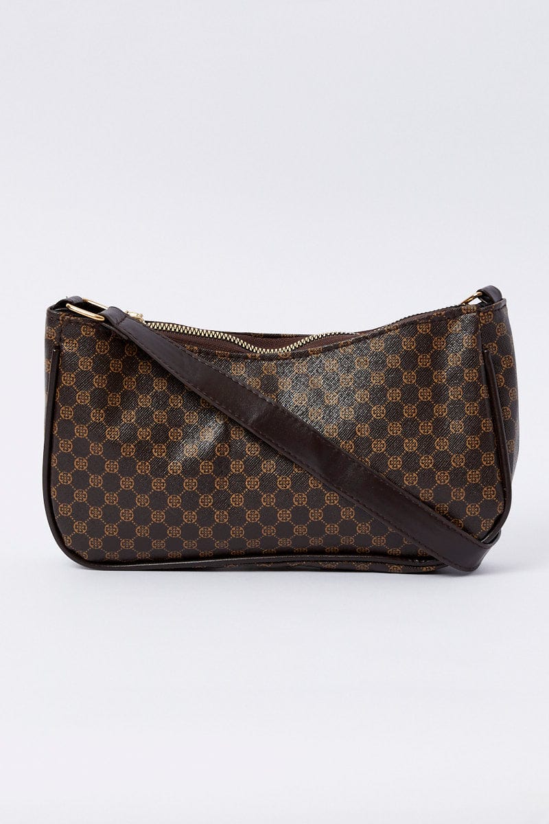 Brown Floral Print Detail Shoulder Bag