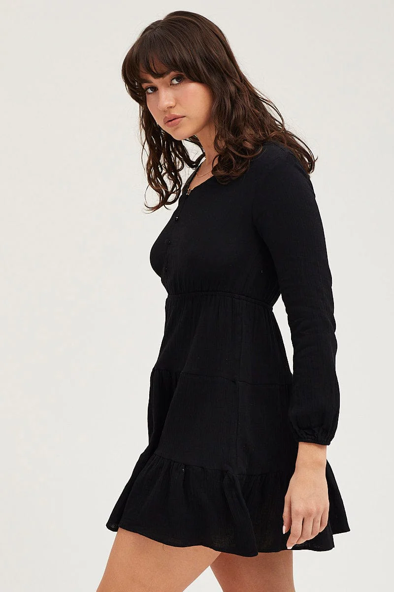 Black Skater Dress Long Sleeve Mini