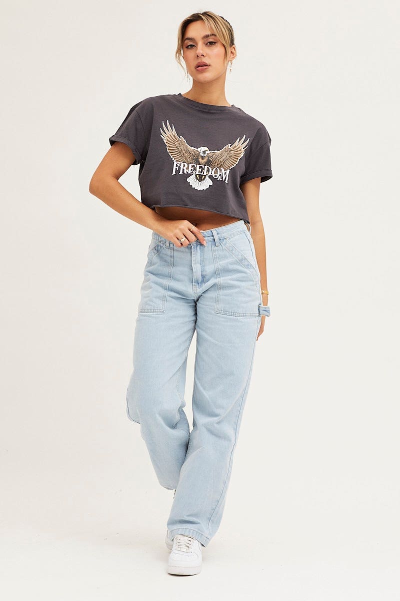 Beige Graphic T Shirt Crop