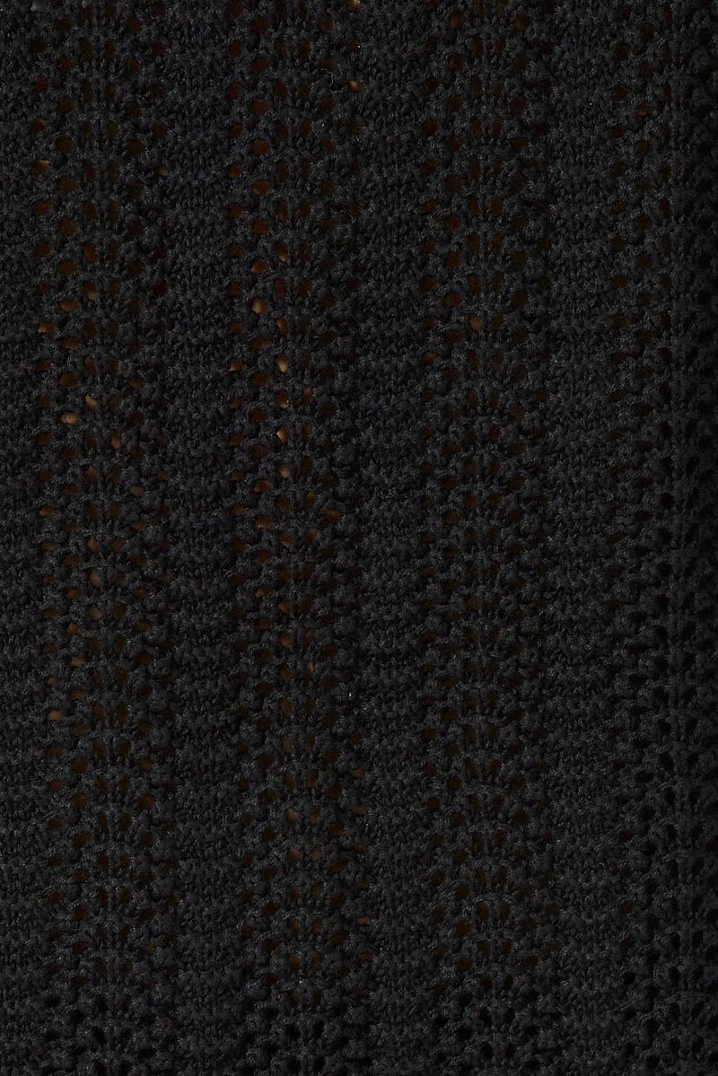 Black Collared Knit Top Short Sleeve Button Up