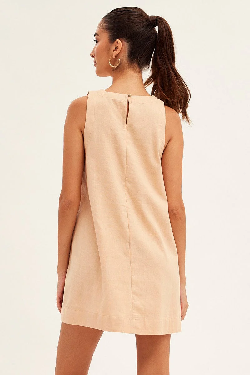 Beige Swing Dress Sleeveless