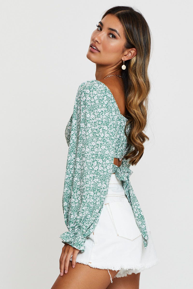 Print Crop Top Long Sleeve