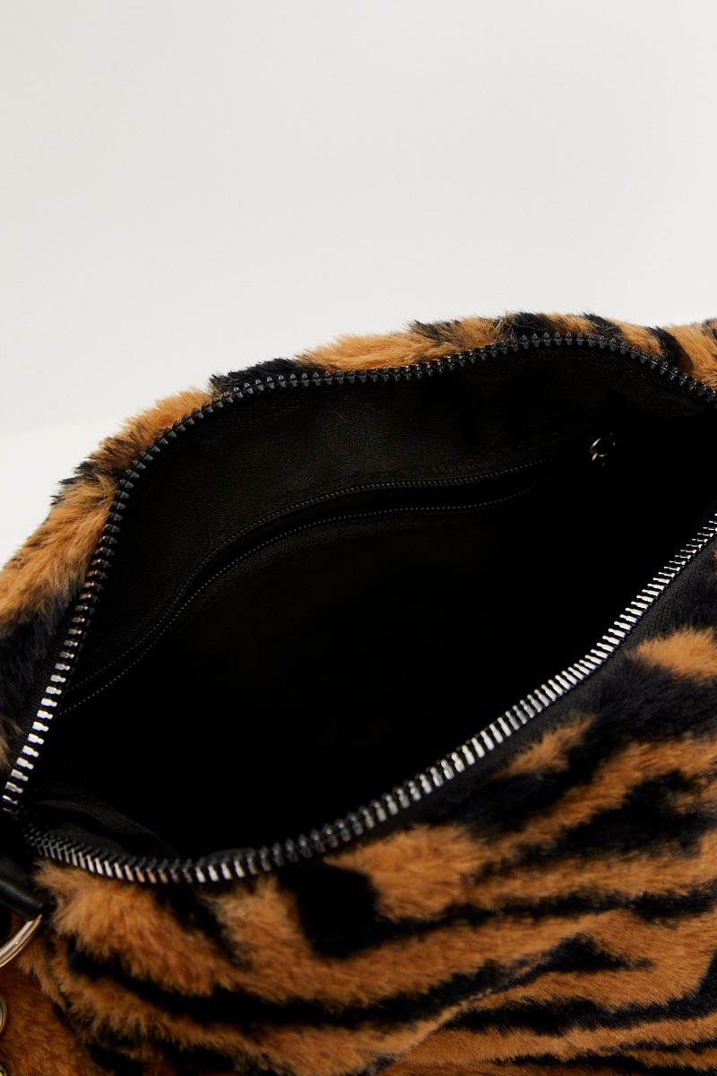 Print Faux Fur Tiger Print Shoulder Bag