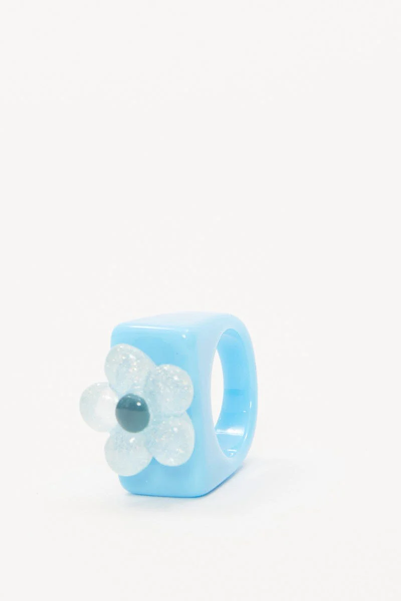 Blue Chunky Flower Ring