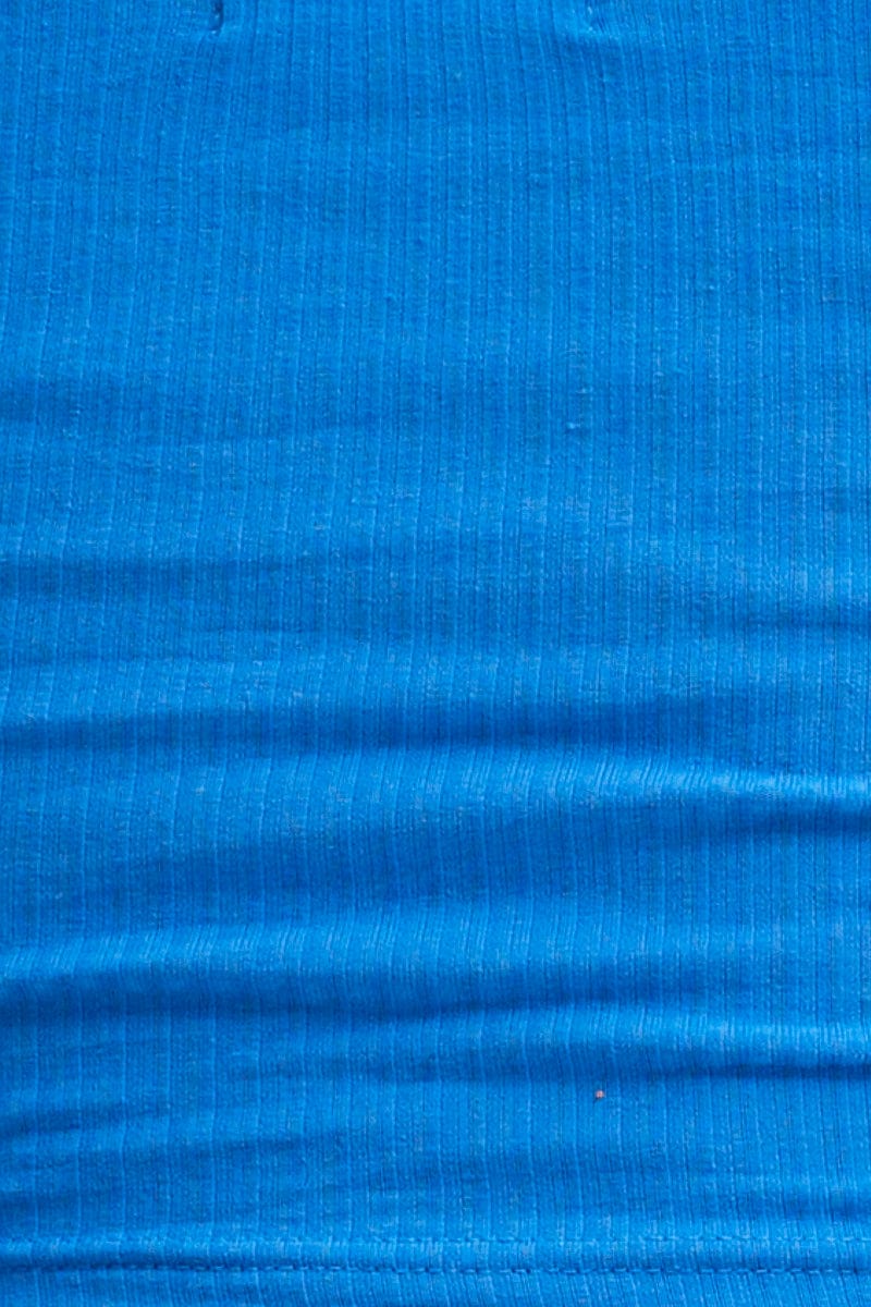 Blue Jersey Crop Top Long Sleeve Halter Neck