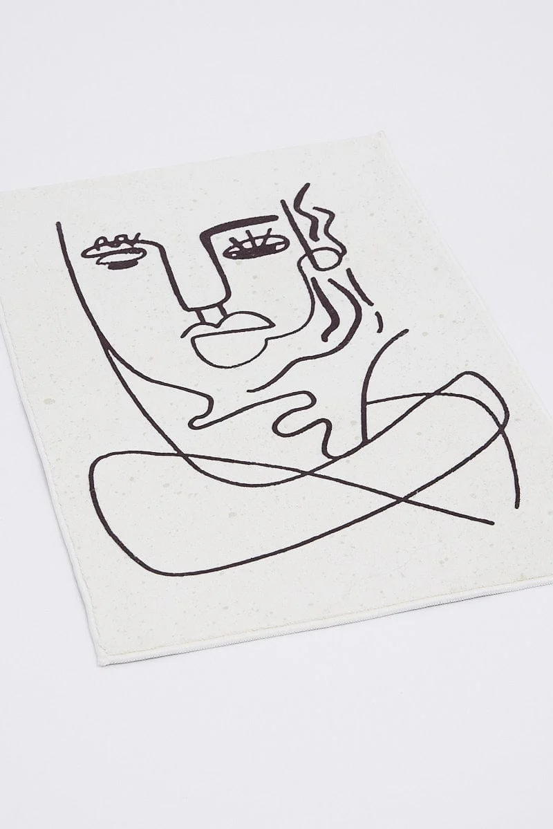 White Abstract Face Rug