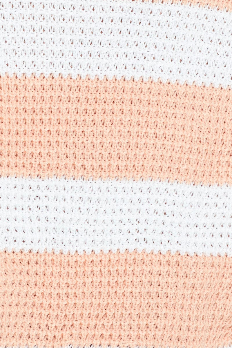 Stripe Knit Top Long Sleeve Relaxed V-Neck