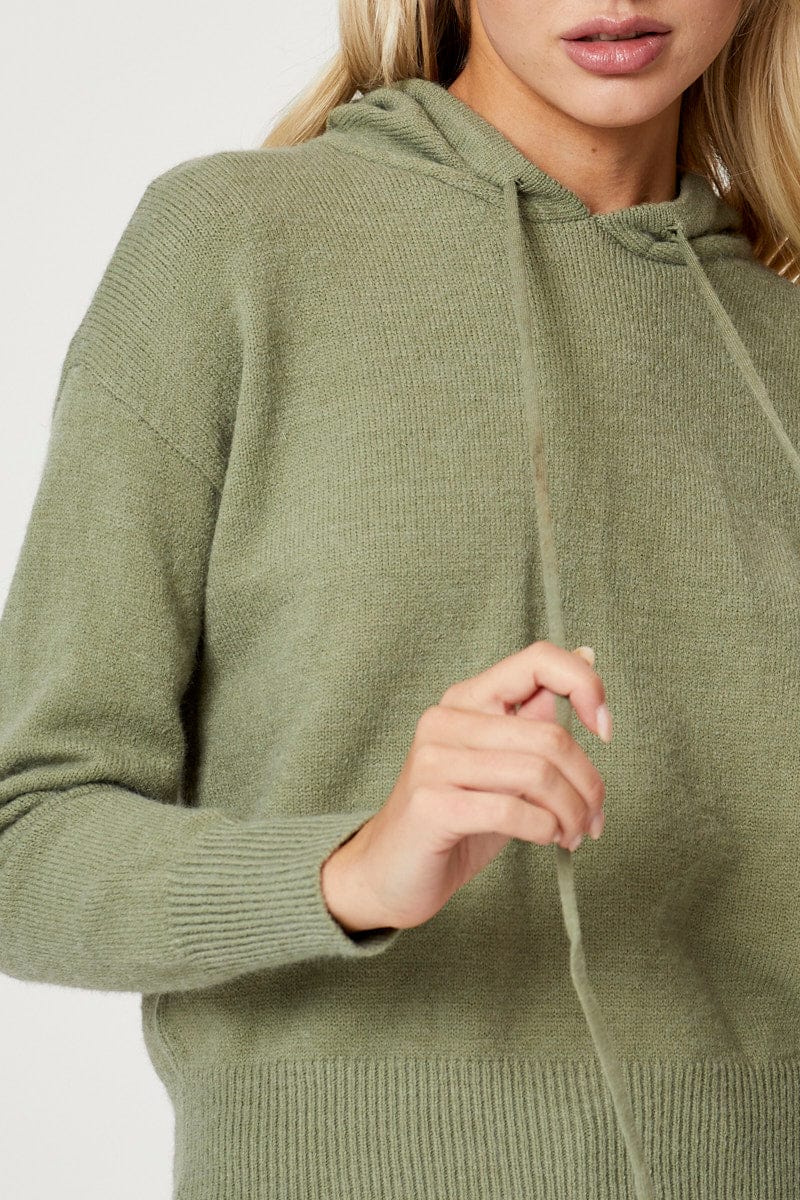 Green Hoodie Top Long Sleeve