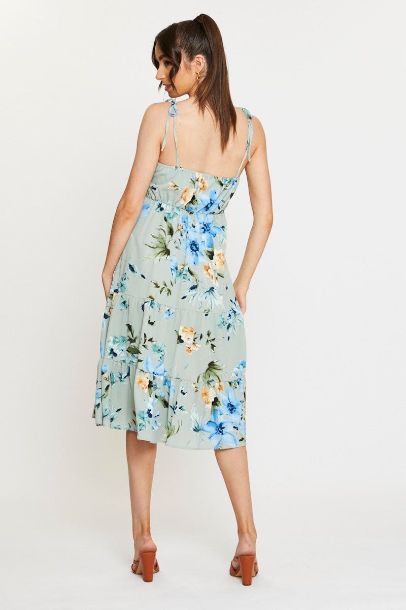 Print A Line Dress Midi