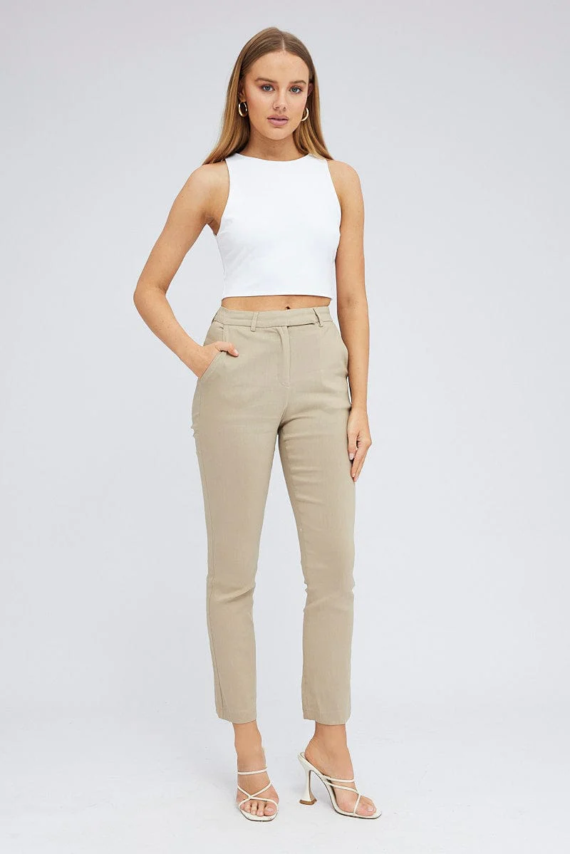 Beige Straight Fit Work Pants