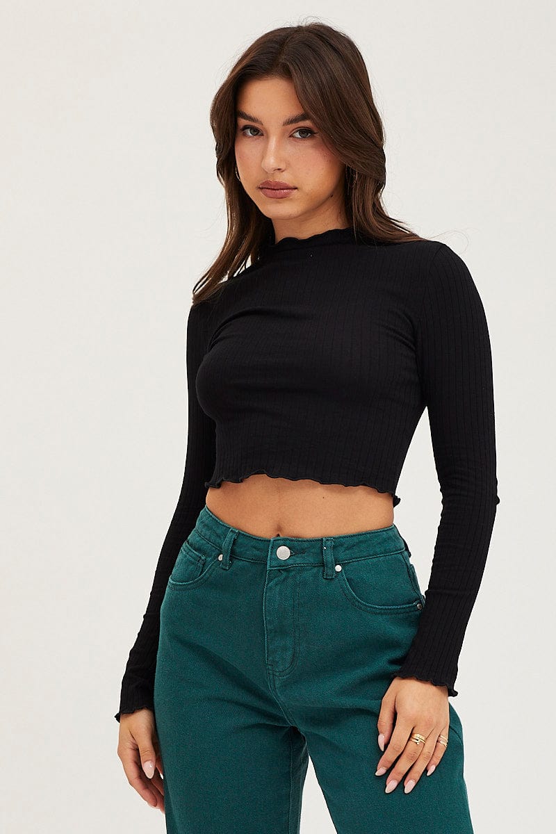 Black Crop Top Long Sleeve