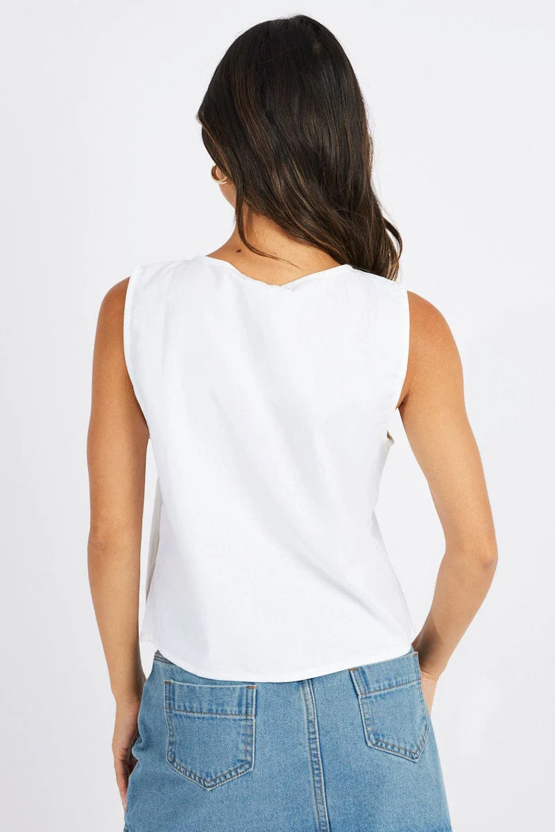 White Tie Up Top Linen