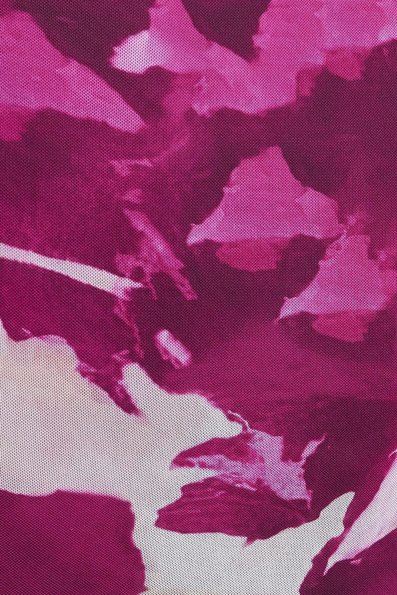 Pink Abstract Mesh Dress Long Sleeve Mini