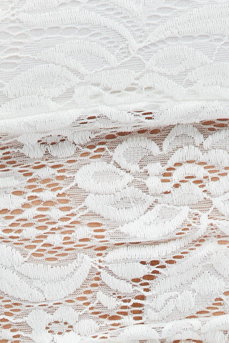 White Lace Top Cap Sleeve Square Neck Open Back Stretch