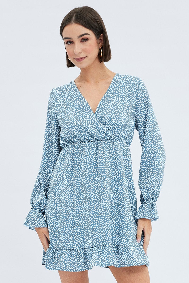 Geo Print Ruffle Skater Dress