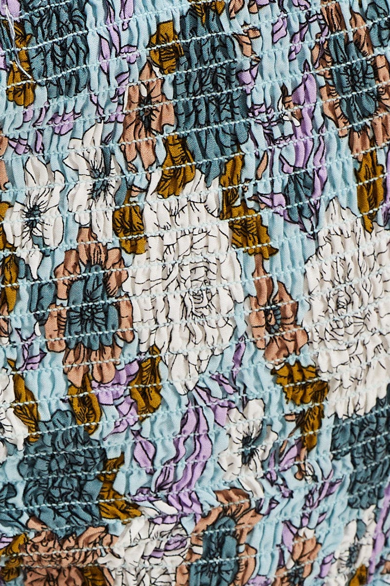 Boho Print Rayon Half Sleeve Shirred Cropped Top