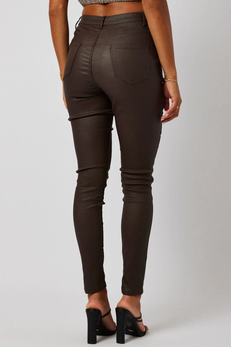 Brown Skinny Jean Wet Look