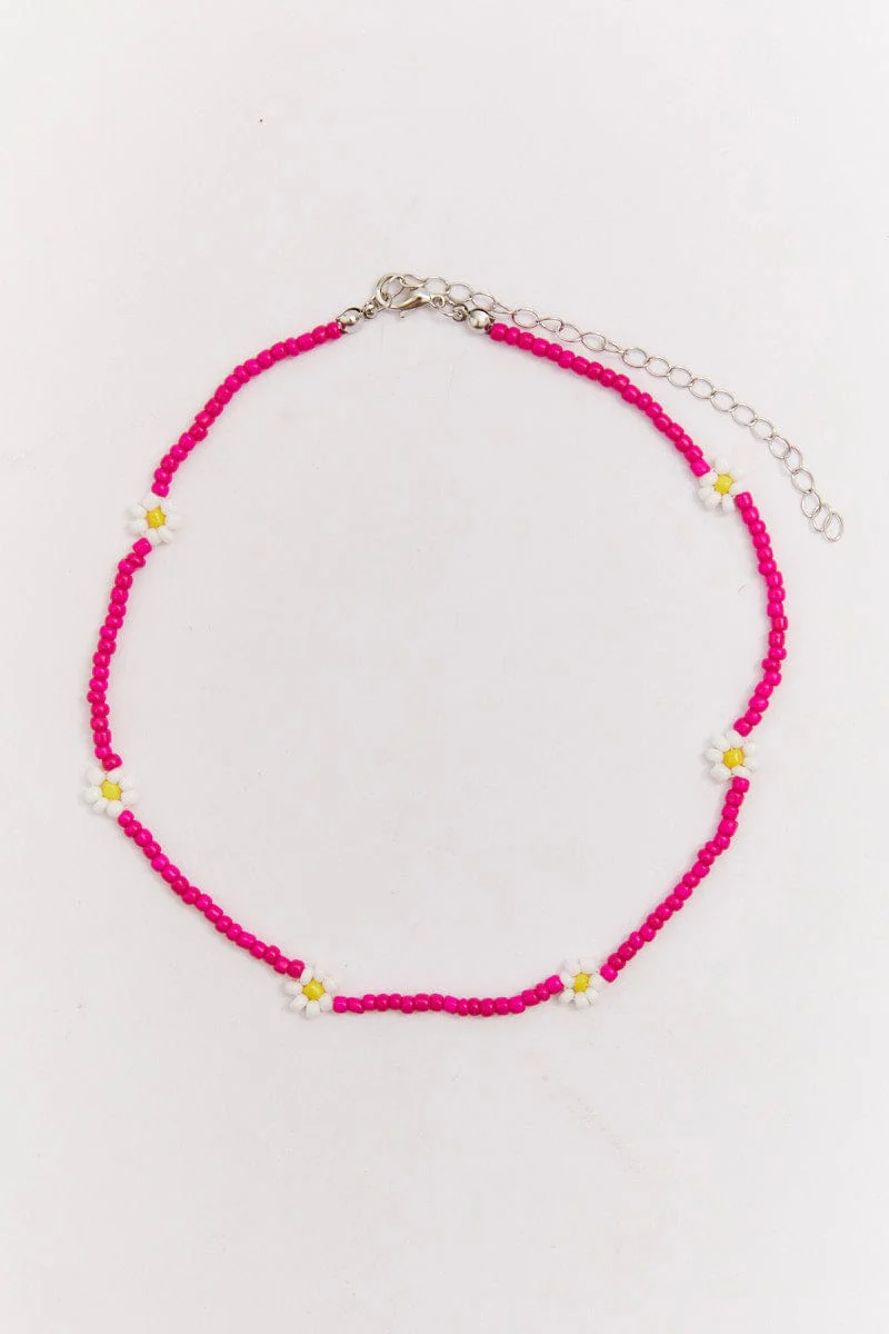 Pink Floral Beaded Necklace