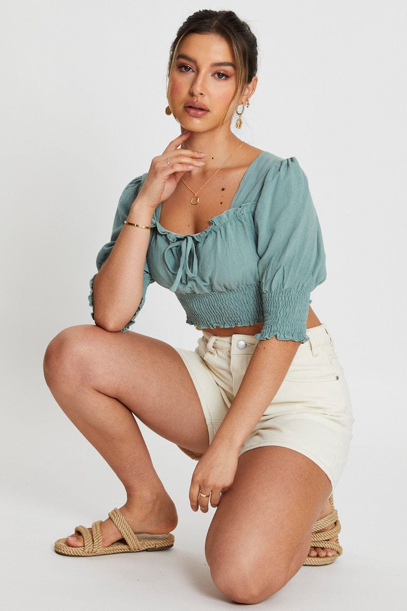 Green Crop Top Short Sleeve
