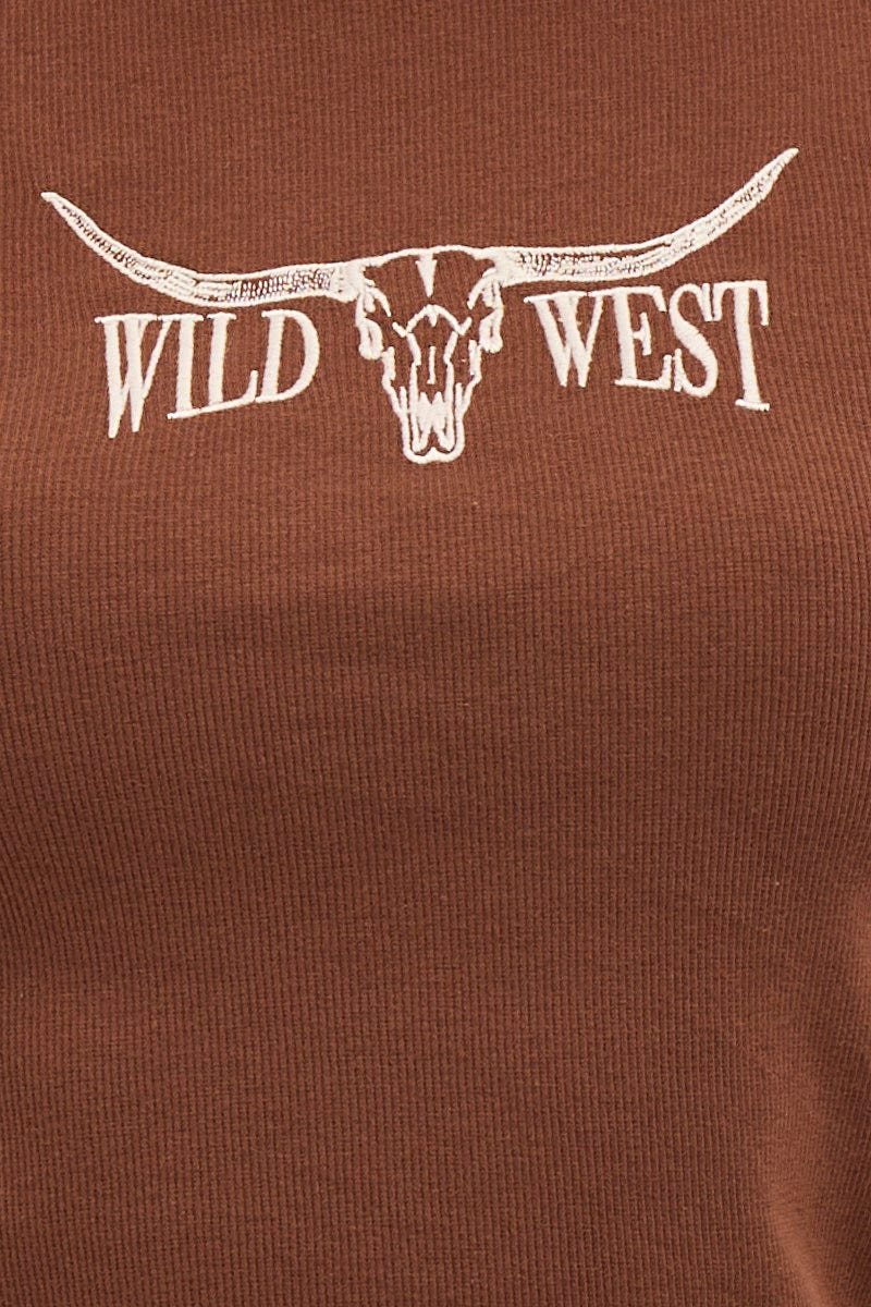 Brown Jersey Top Short Sleeve Crew Neck