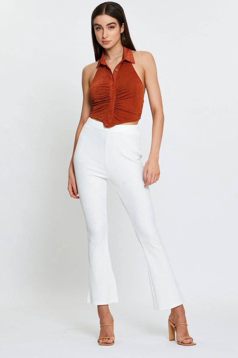 Brown Button Front Top Sleeveless