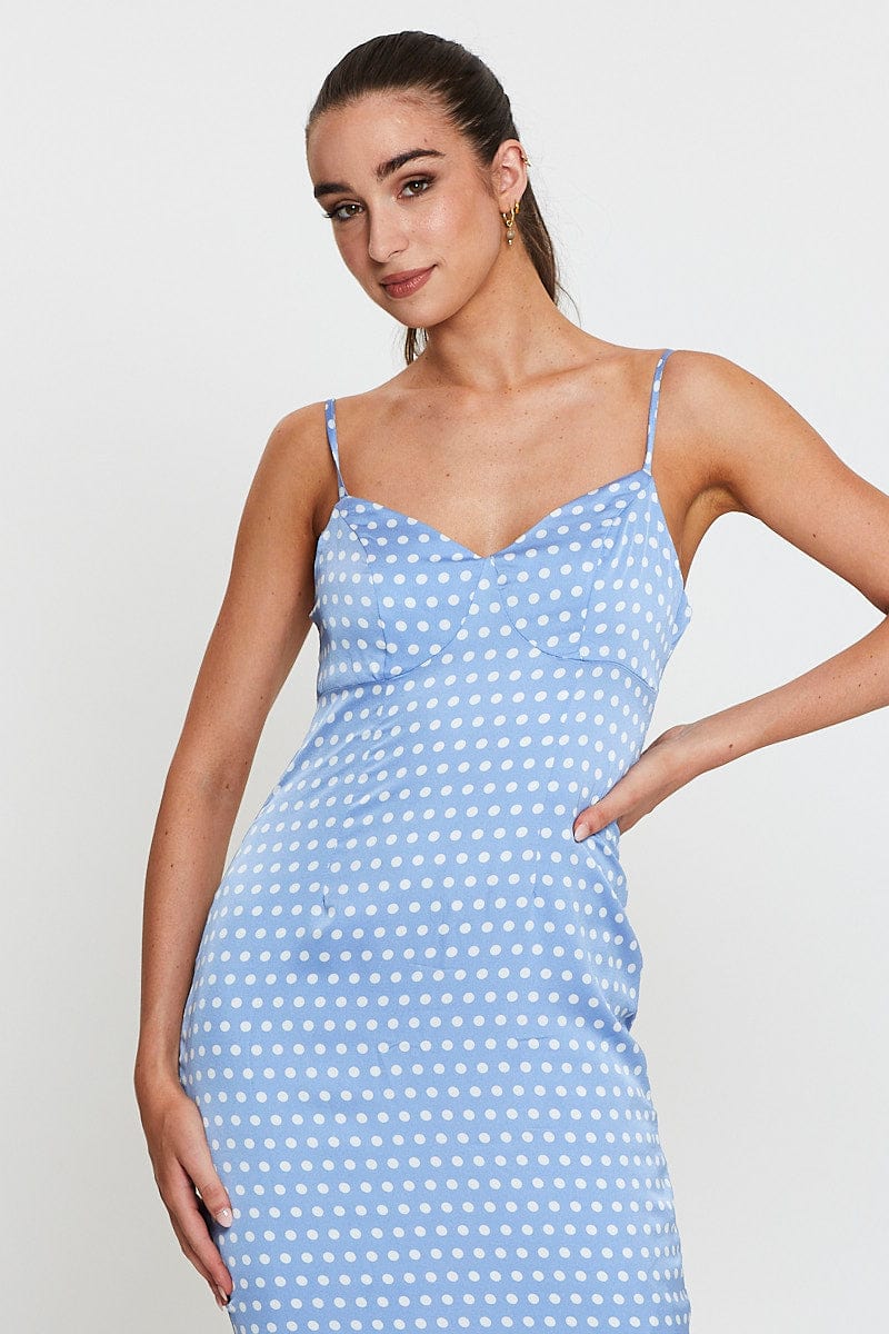Polka Dot Midi Dress Sleeveless Evening
