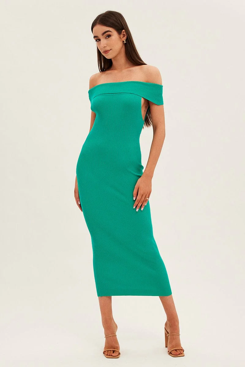 Green Off Shoulder Dress Knit Bodycon Knit