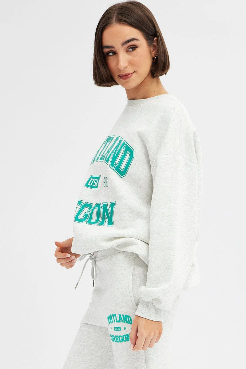 Grey Graphic Sweater Long Sleeves