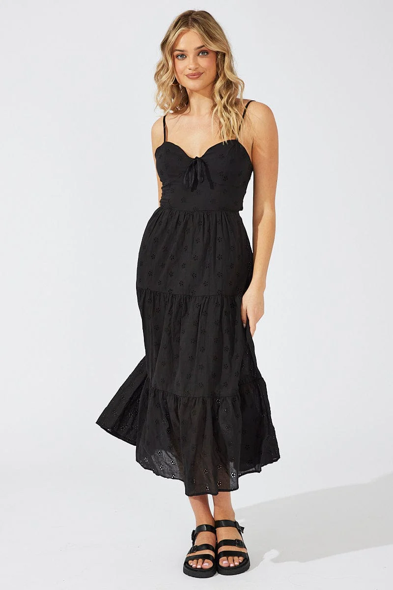 Black Midi Dress Sleeveless Eyelet
