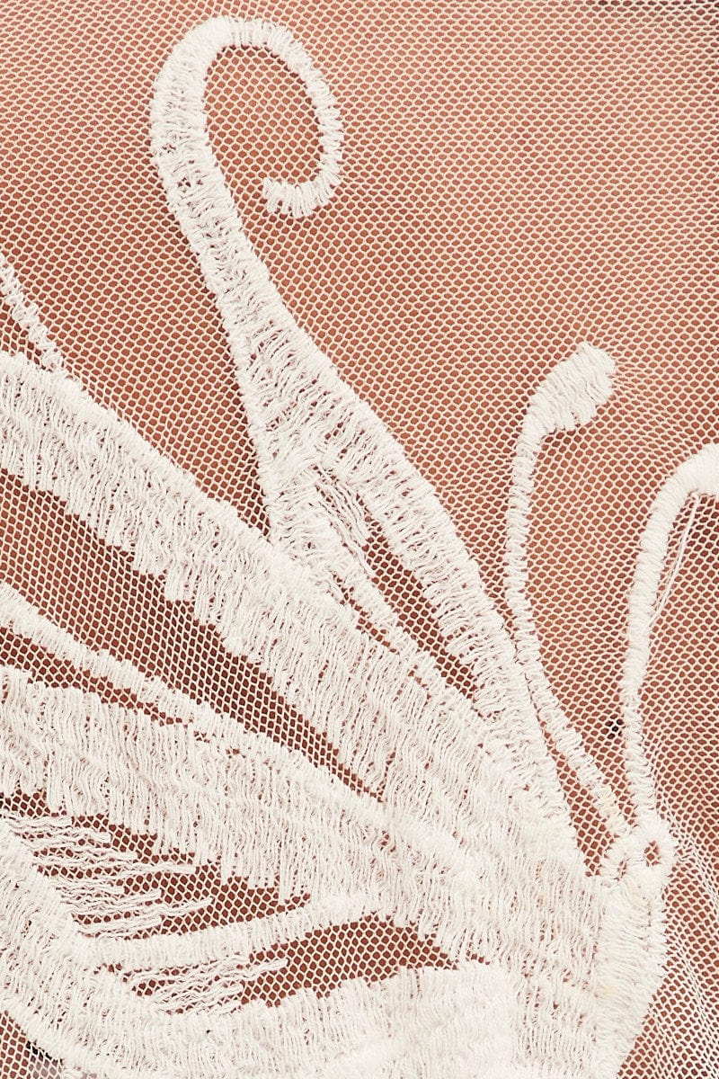 White Tie Front Embroidered Kimono