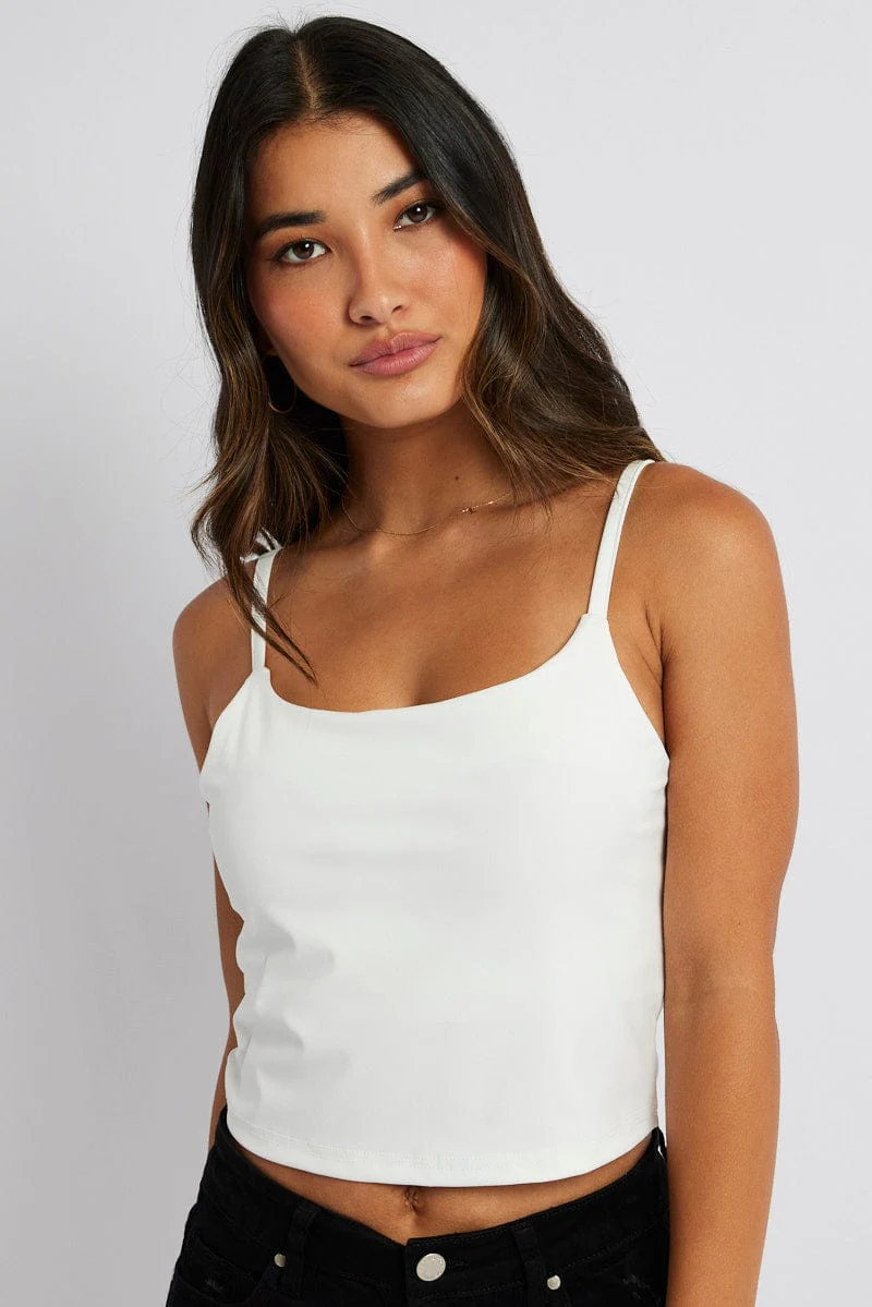 White Bralette Round Neck Sleeveless Padded