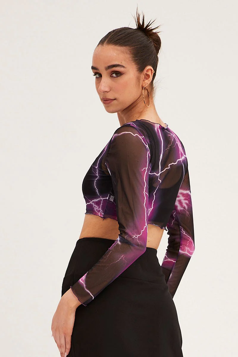 Purple Abstract Abstract Print Top