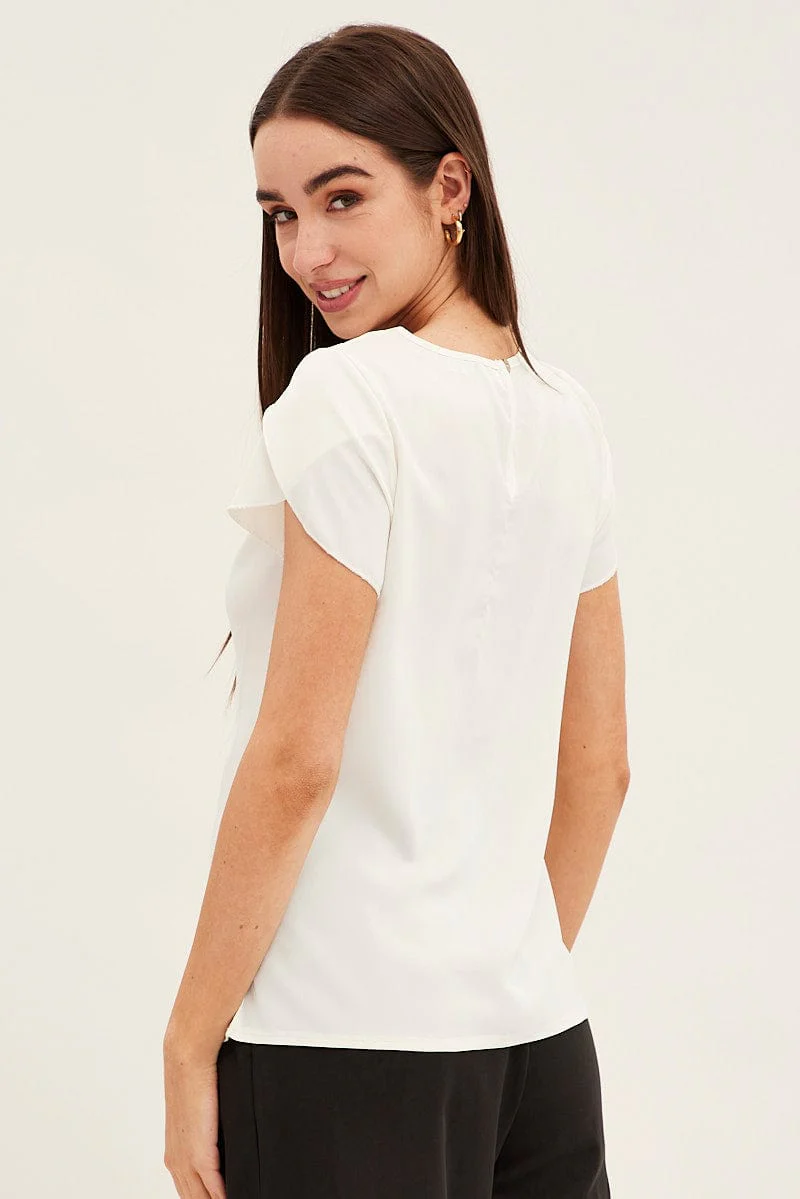 White Pleat Detail Workwear Top