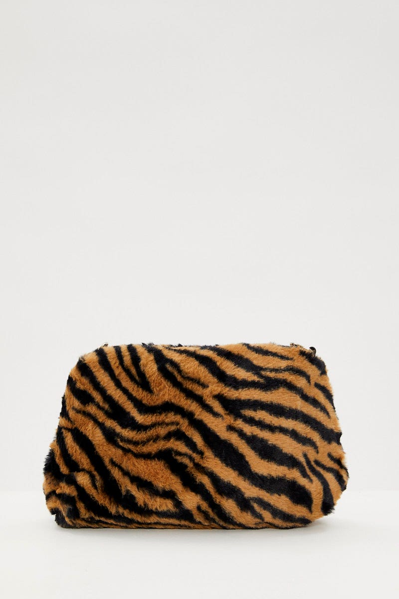 Print Faux Fur Tiger Print Shoulder Bag