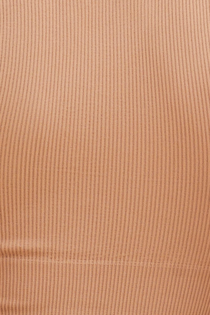 Beige Seamless Tank Top High Neck Rib Crop