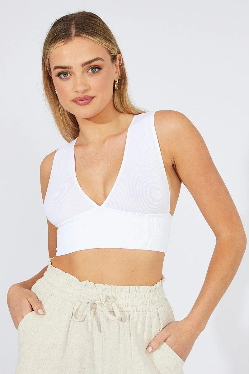 White Bralette V Neck Seamless
