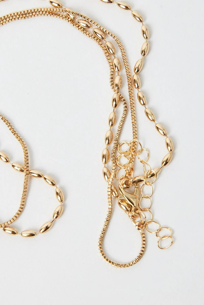 Gold Beads and Chain Layered Necklace