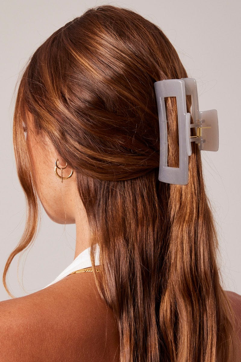 Grey Large Rectangle Claw Clip