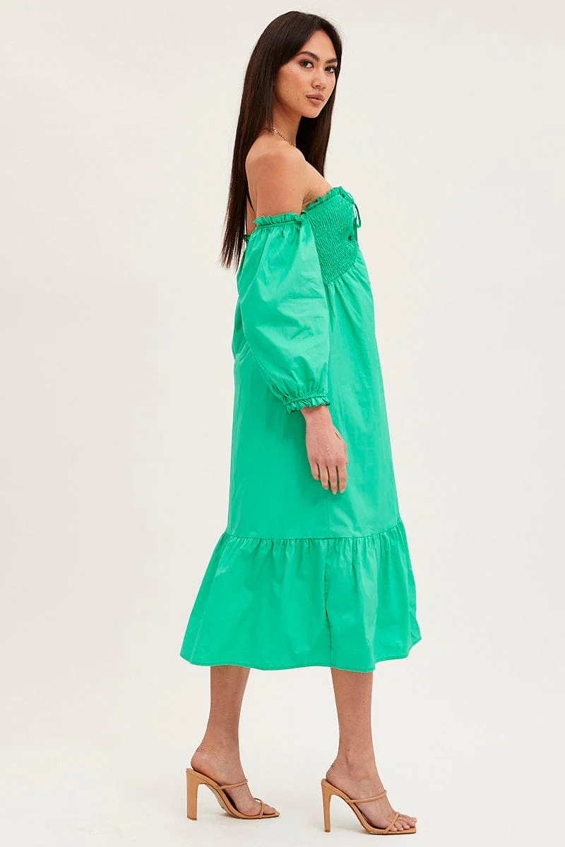 Green Dress Off Shoulder Maxi