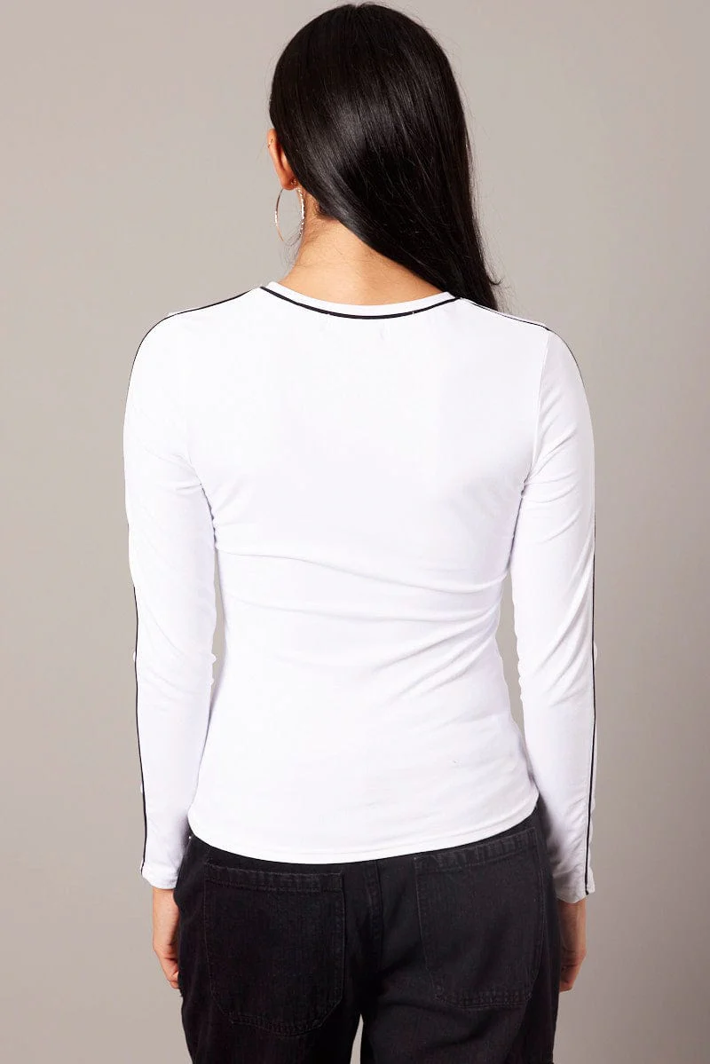 White Contrast Tipped Top Long Sleeve Supersoft
