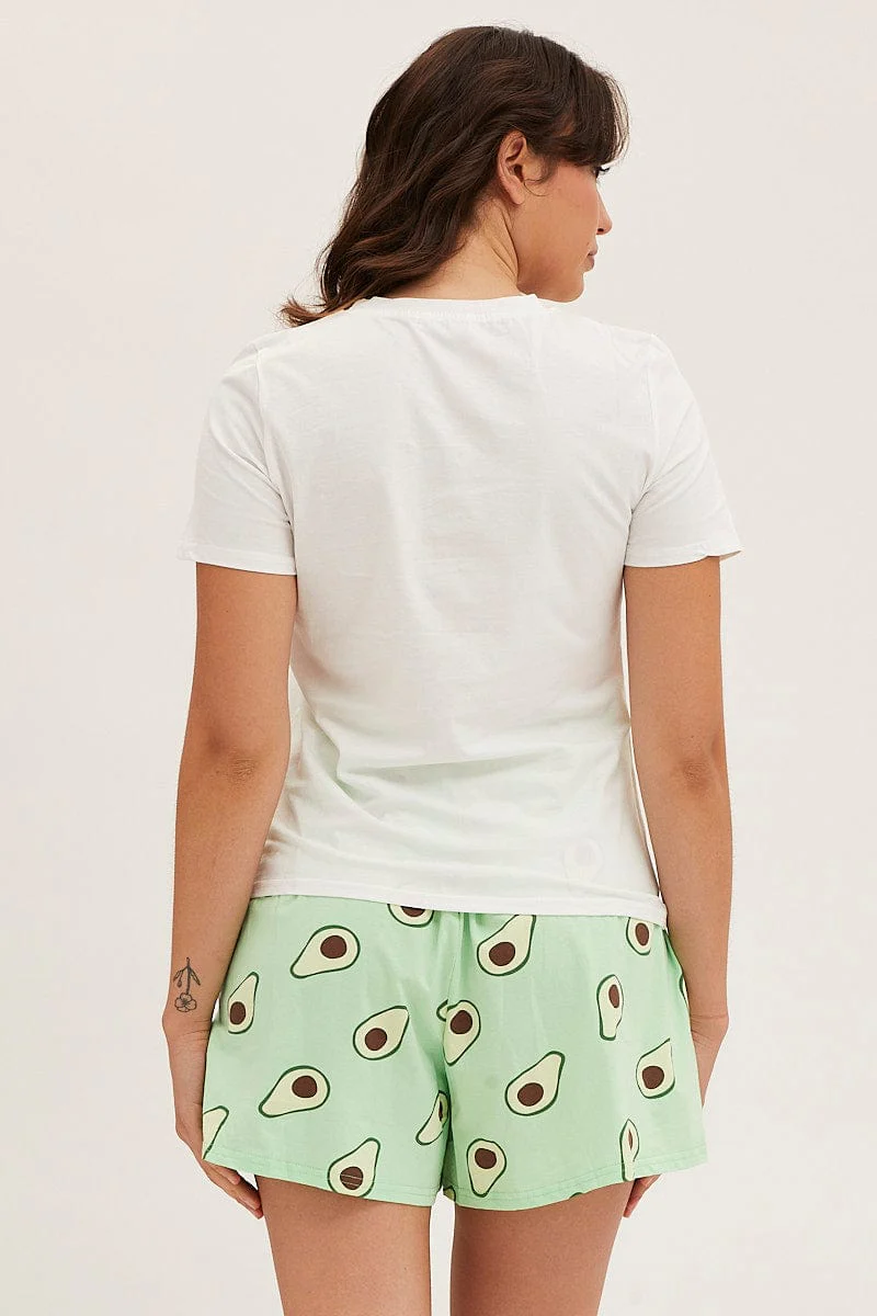 Multi Colour Short Sleeve Top & Shorts Pj Set Cotton