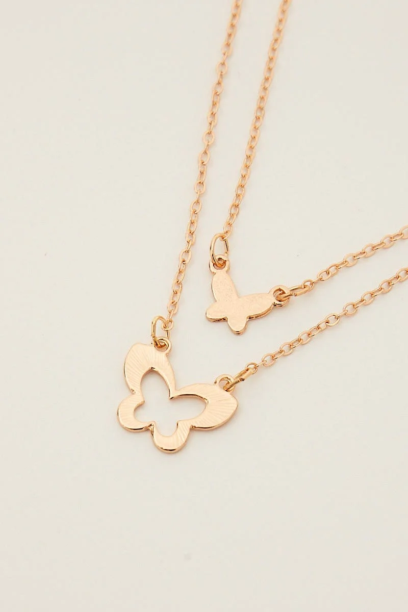 Gold Butterfly Charm Necklace Set