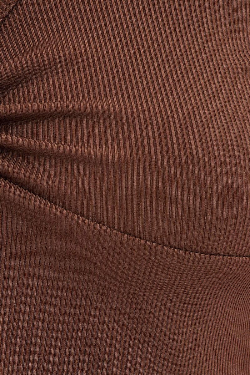 Brown Ruched Crop Top Loungewear Set