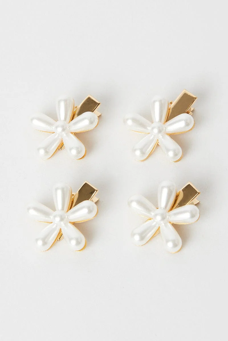 White 4 Pack Flower Hair Clips Hairpins