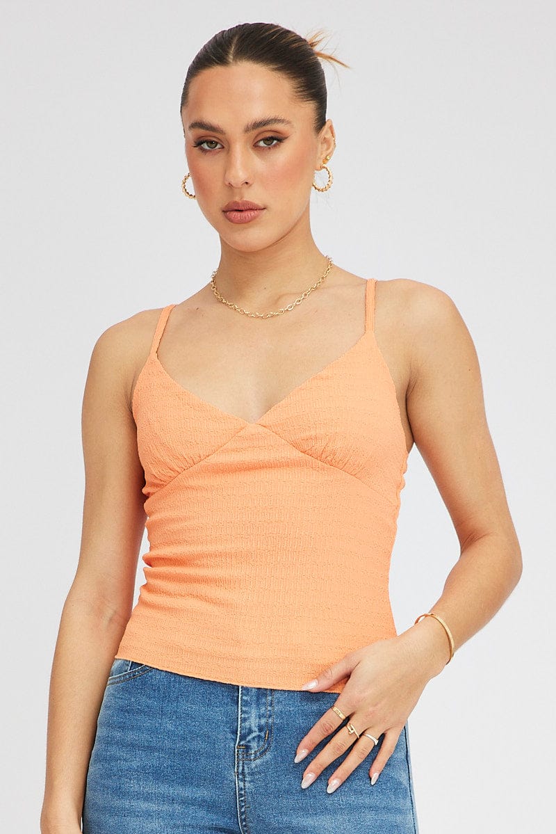 Orange Singlet Top Textured Cotton