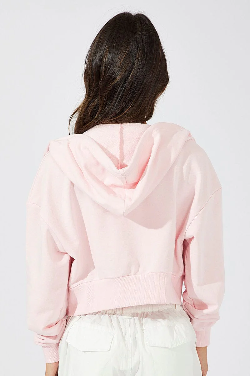 Pink Hoodie Zip Long Sleeve